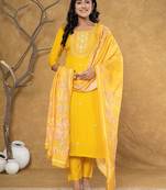  mustard silk beads and stones,sequins work kurta dupatta set