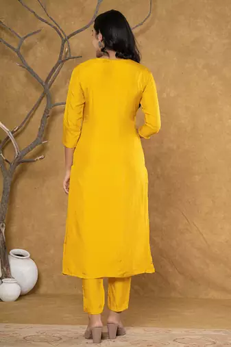  mustard silk beads and stones,sequins work kurta dupatta set