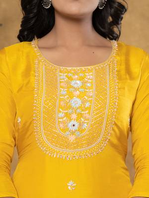  mustard silk beads and stones,sequins work kurta dupatta set 4