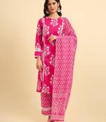 pure cotton pakistani kurta set with pant & dupatta with lace detailing