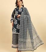  pure cotton pakistani style kurta set with pant & dupatta with lace detailing