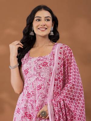  purple cotton anarkali square neck kurta dupatta set 5