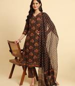  navy blue pure cotton floral,sequins worky kurta set with dupatta