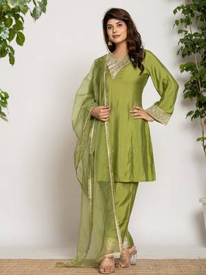  green silk suit set 1