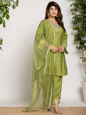  green silk suit set 2