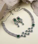 Silver plated green leaf style ad necklace set