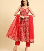  cotton red anarkali kurta dupatta set