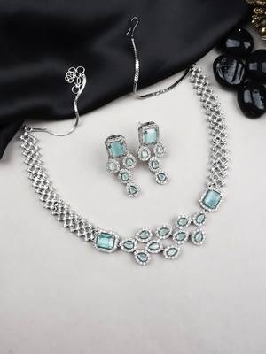 Silver plated turquoise leaf style ad necklace set 1