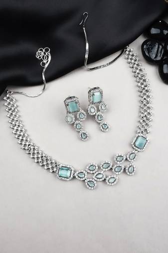 Silver plated turquoise leaf style ad necklace set