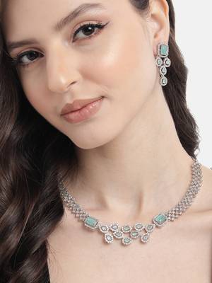 Silver plated turquoise leaf style ad necklace set 2