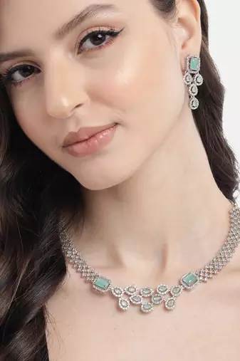 Silver plated turquoise leaf style ad necklace set