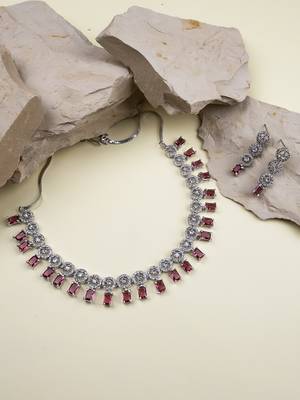 Silver plated red square stone jewelery set 1