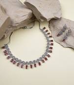 Silver plated red square stone jewelery set