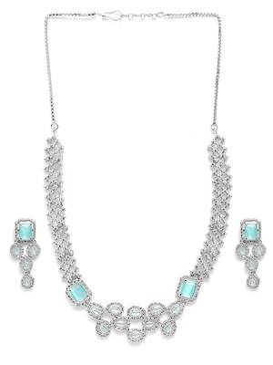 Silver plated turquoise leaf style ad necklace set 3