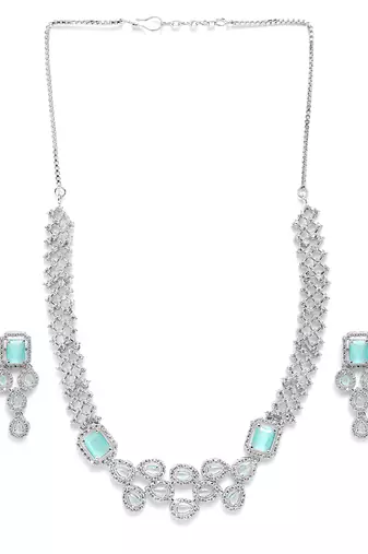 Silver plated turquoise leaf style ad necklace set