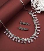 Silver plated pink square stone jewelery set