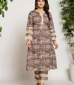  beige ethnic motifs a-line kurta pant set