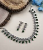 Silver plated green square stone jewelery set