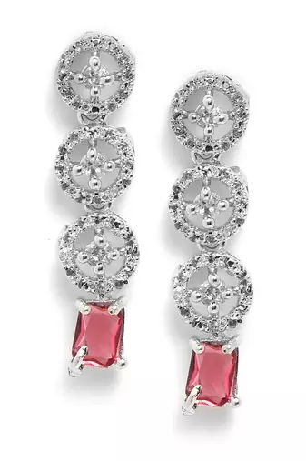 Silver plated red square stone jewelery set
