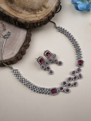 Silver plated red leaf style ad necklace set 1