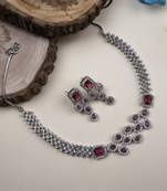 Silver plated red leaf style ad necklace set