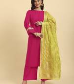  pink silk flared sleeves kurta with palazzo banarasi dupatta set