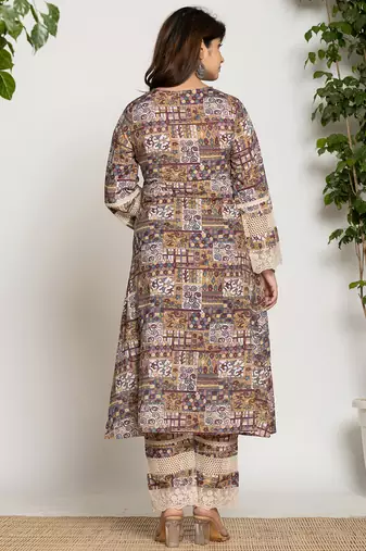  beige ethnic motifs a-line kurta pant set