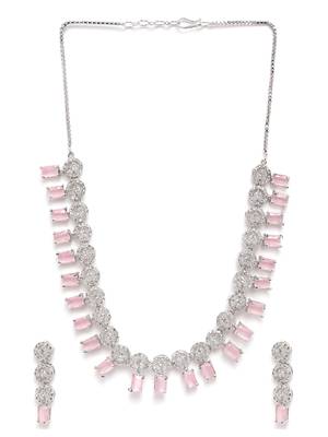 Silver plated pink square stone jewelery set 3