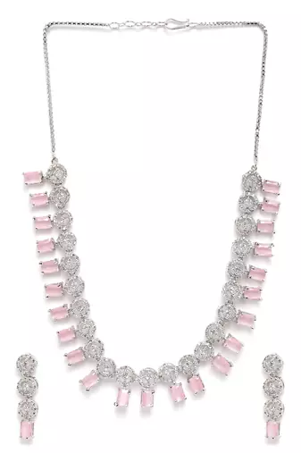 Silver plated pink square stone jewelery set