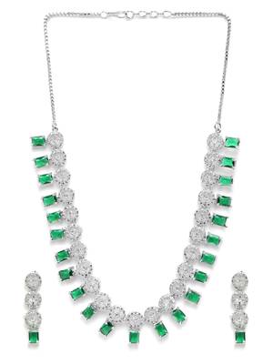 Silver plated green square stone jewelery set 3