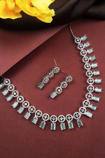 Silver plated turquoise square stone jewelery set