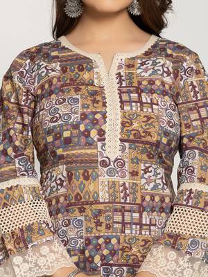  beige ethnic motifs a-line kurta pant set 4
