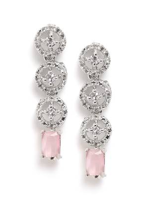 Silver plated pink square stone jewelery set 4