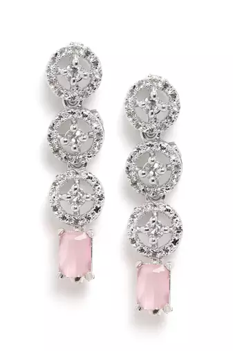 Silver plated pink square stone jewelery set