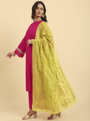  pink silk flared sleeves kurta with palazzo banarasi dupatta set 2