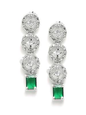 Silver plated green square stone jewelery set 4