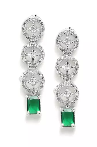 Silver plated green square stone jewelery set