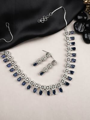 Silver plated blue square stone jewelery set 1