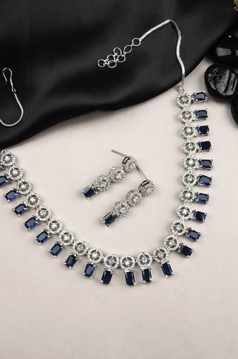 Silver plated blue square stone jewelery set