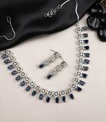 Silver plated blue square stone jewelery set
