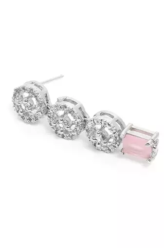 Silver plated pink square stone jewelery set