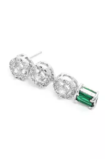Silver plated green square stone jewelery set