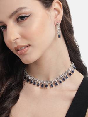 Silver plated blue square stone jewelery set 2