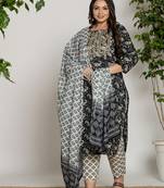  cotton black printed plus size kurta dupatta set