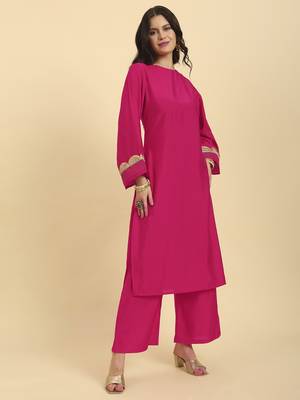  pink silk flared sleeves kurta with palazzo banarasi dupatta set 5