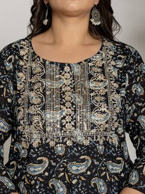  cotton black printed plus size kurta dupatta set 4