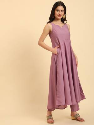  purple silk sleeveless kurta with pant banarasi dupatta set 5