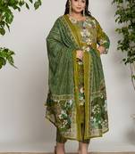  cotton green embroidered plus size kurta dupatta set