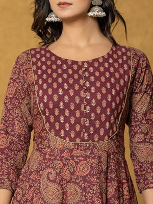  burgundy sequins work cotton anarkali kurta dupatta set 4