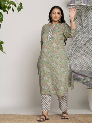 green cotton green pluse size kurta dupatta pant set 2